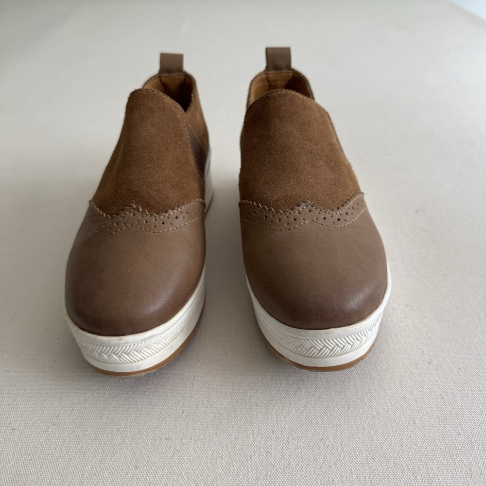 UNN Slip On Platform Sneaker Size 7W Penny Loafer High Heel Wedge Shoes Khaki - Picture 3 of 15